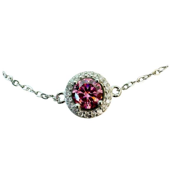 NEW 6-8" Pink Sakura Moissanite Bracelet, 925 SterlingSilver - Picture 4 of 8